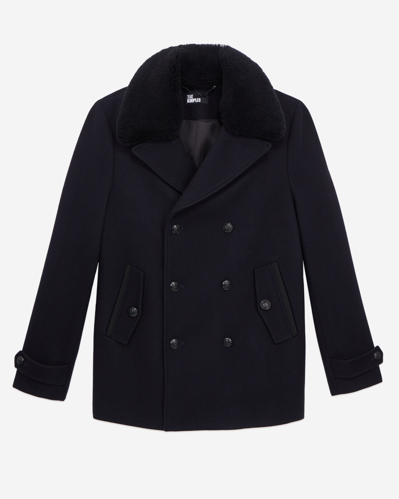 Navy blue wool blend pea coat, DARK NAVY, hi-res image number null