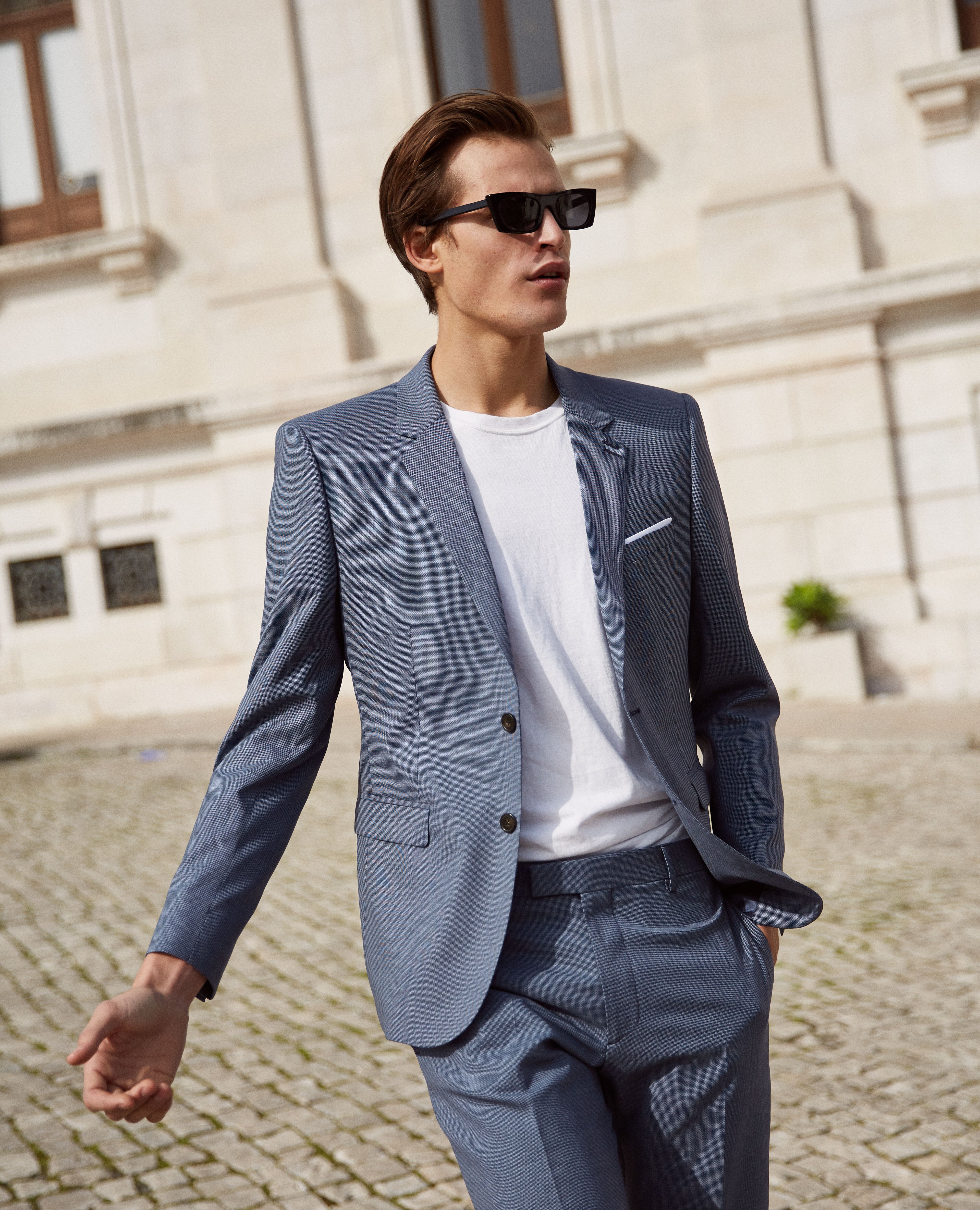 Grey suit jacket outlet with blue pants