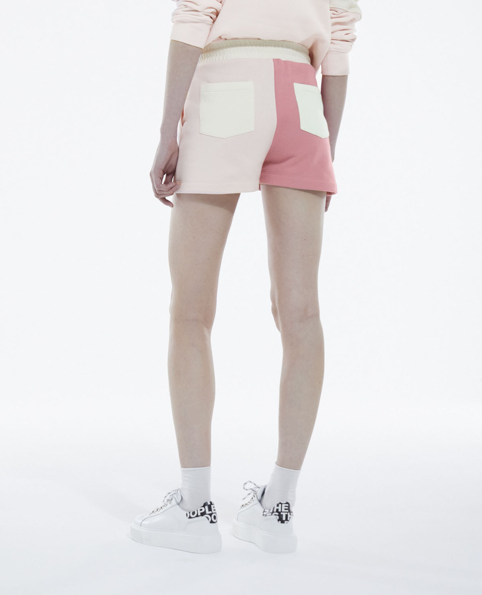Cotton modal pink and ecru shorts with logo, PINK ECRU BLACK, hi-res image number null