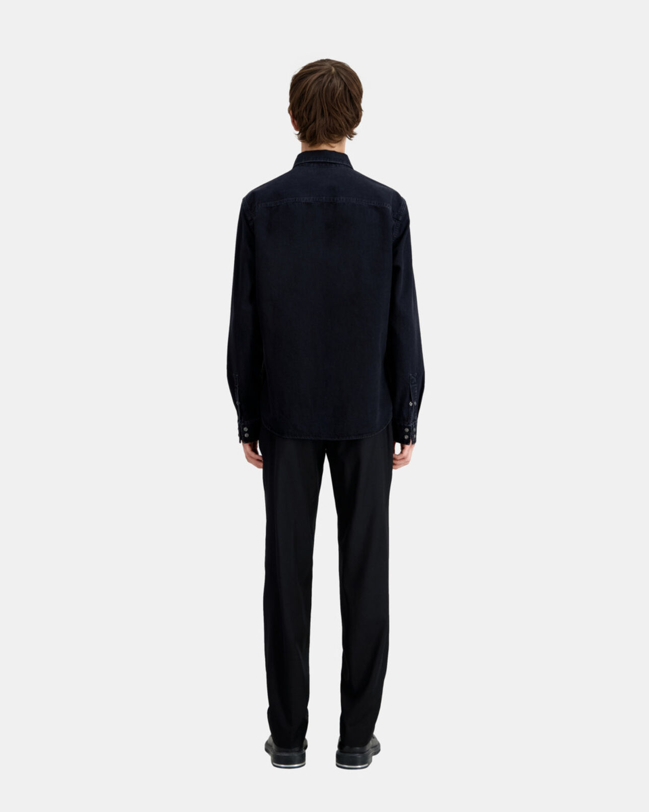 The Kooples H BLACK WASHED black classic collar denim shirt