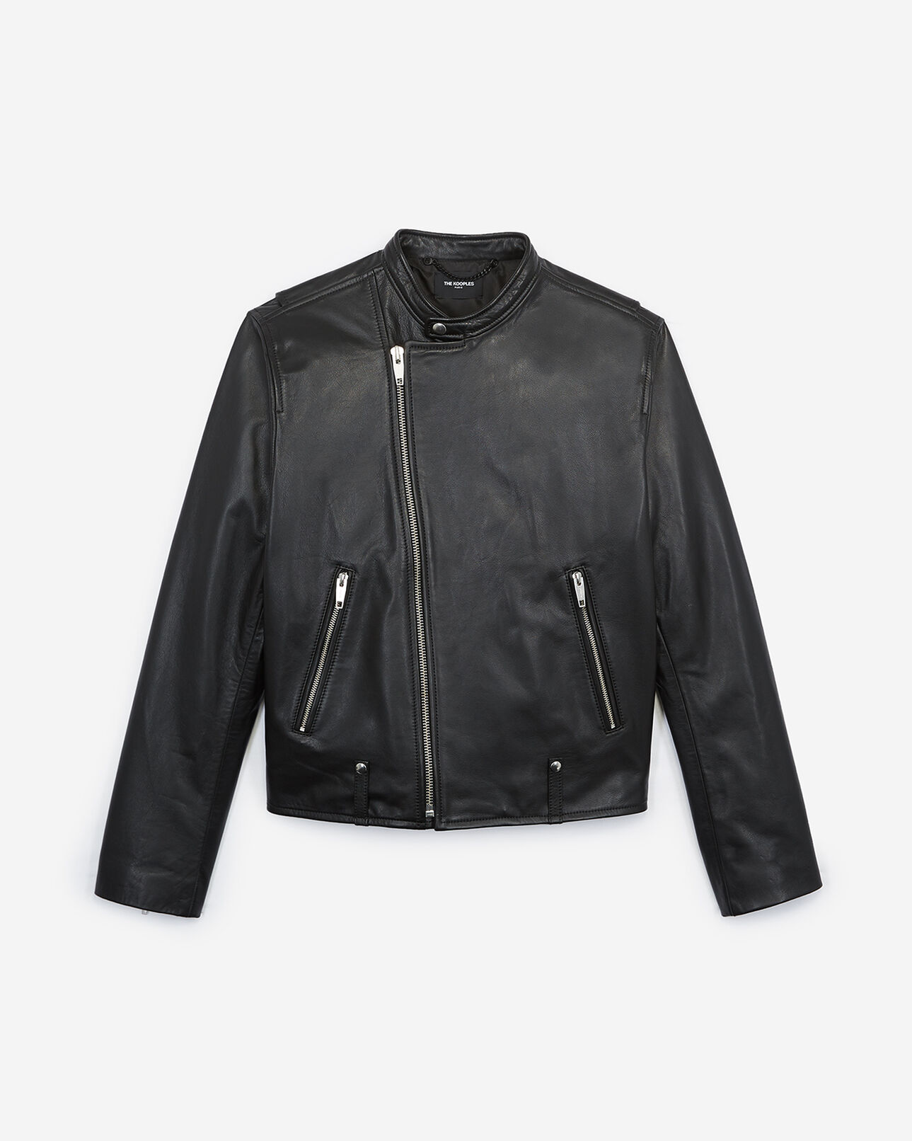 The Kooples HOMME BLACK blouson cuir noir perfecto col motard