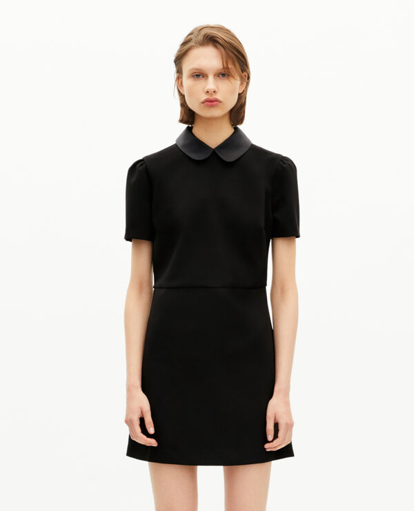 Robe courte col claudine en satin noire femme The Kooples