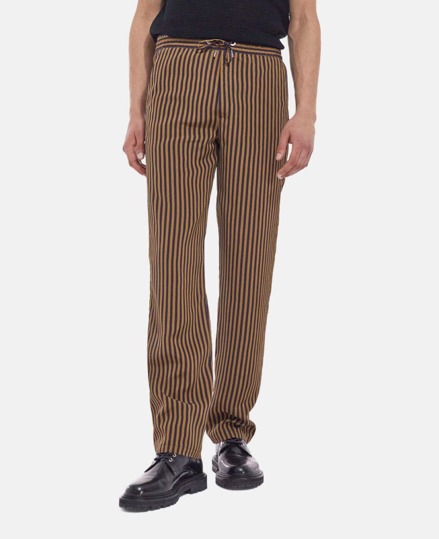flowing straight-cut striped blue pants