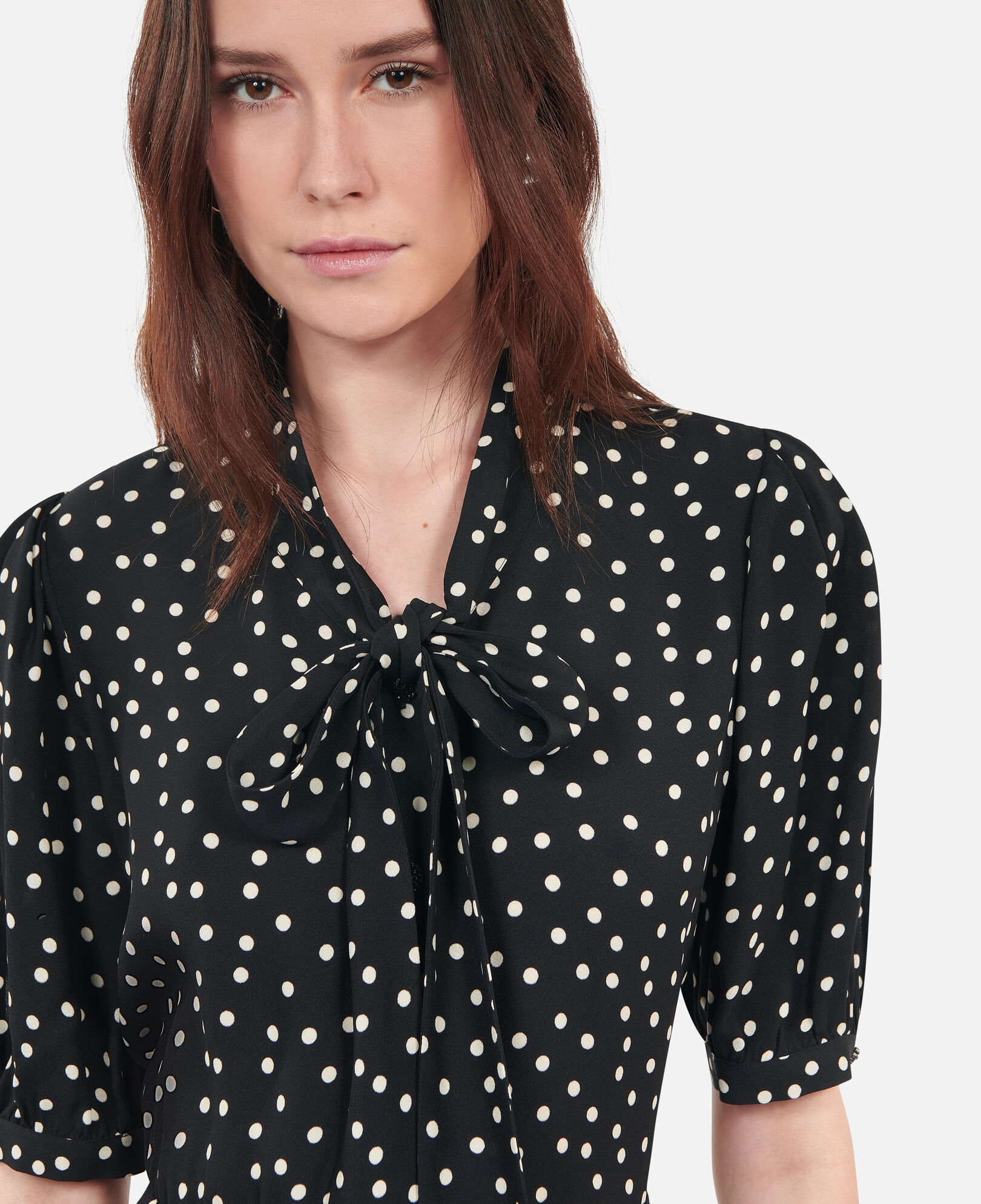 The Kooples WOMEN BLACK WHITE short black polka dot dress