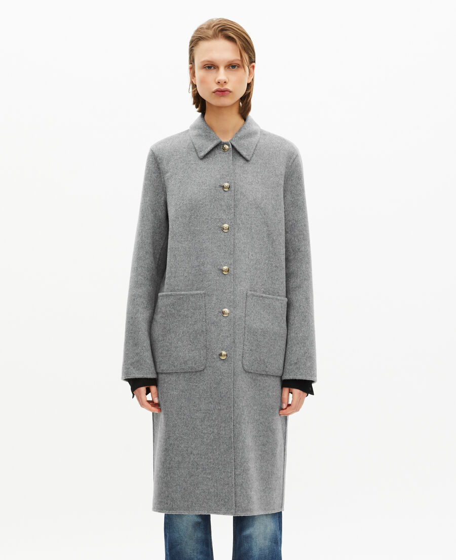 The Kooples WOMEN GREY long double-faced coat with grey cape