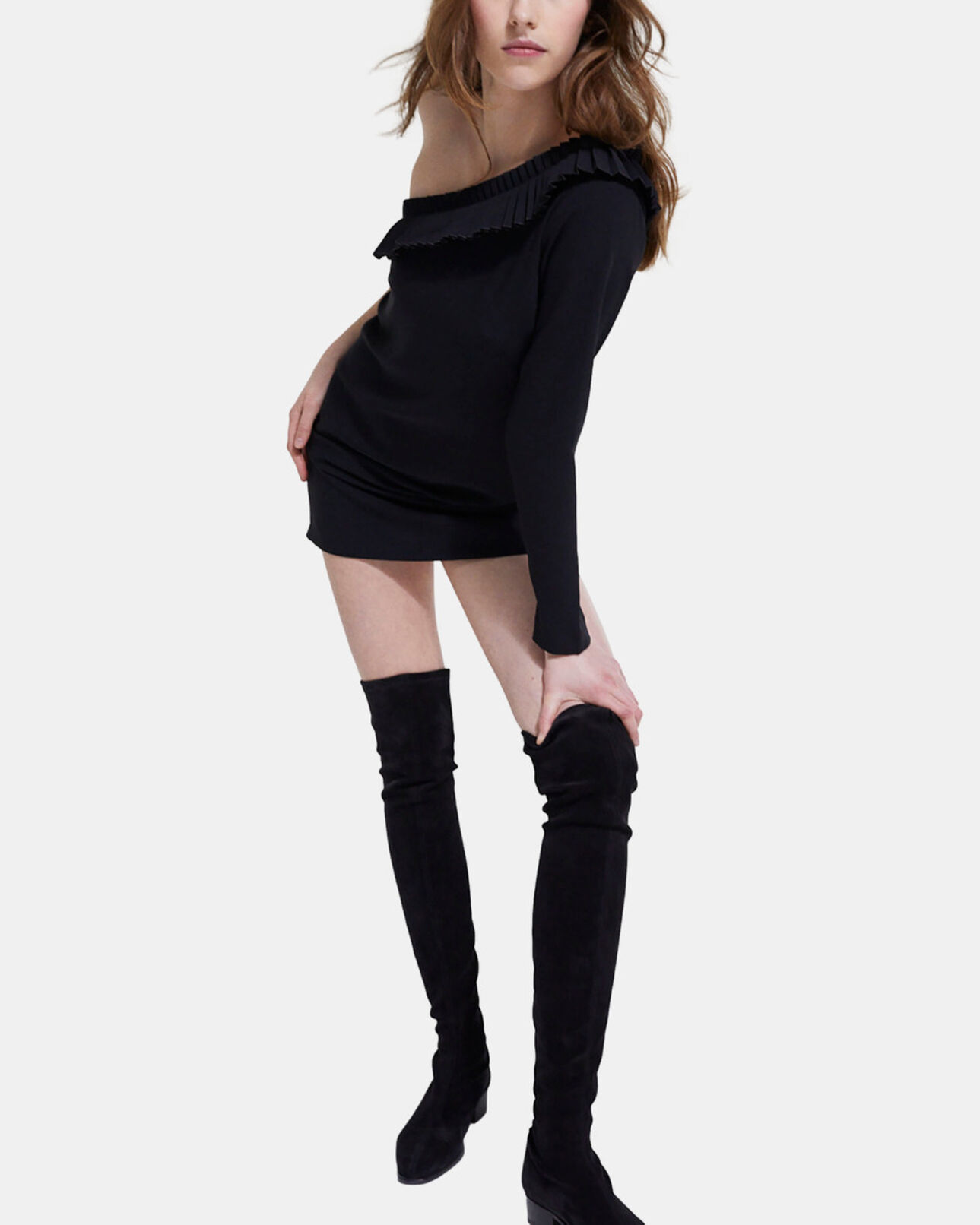 The Kooples WOMEN BLACK one shoulder short black dress