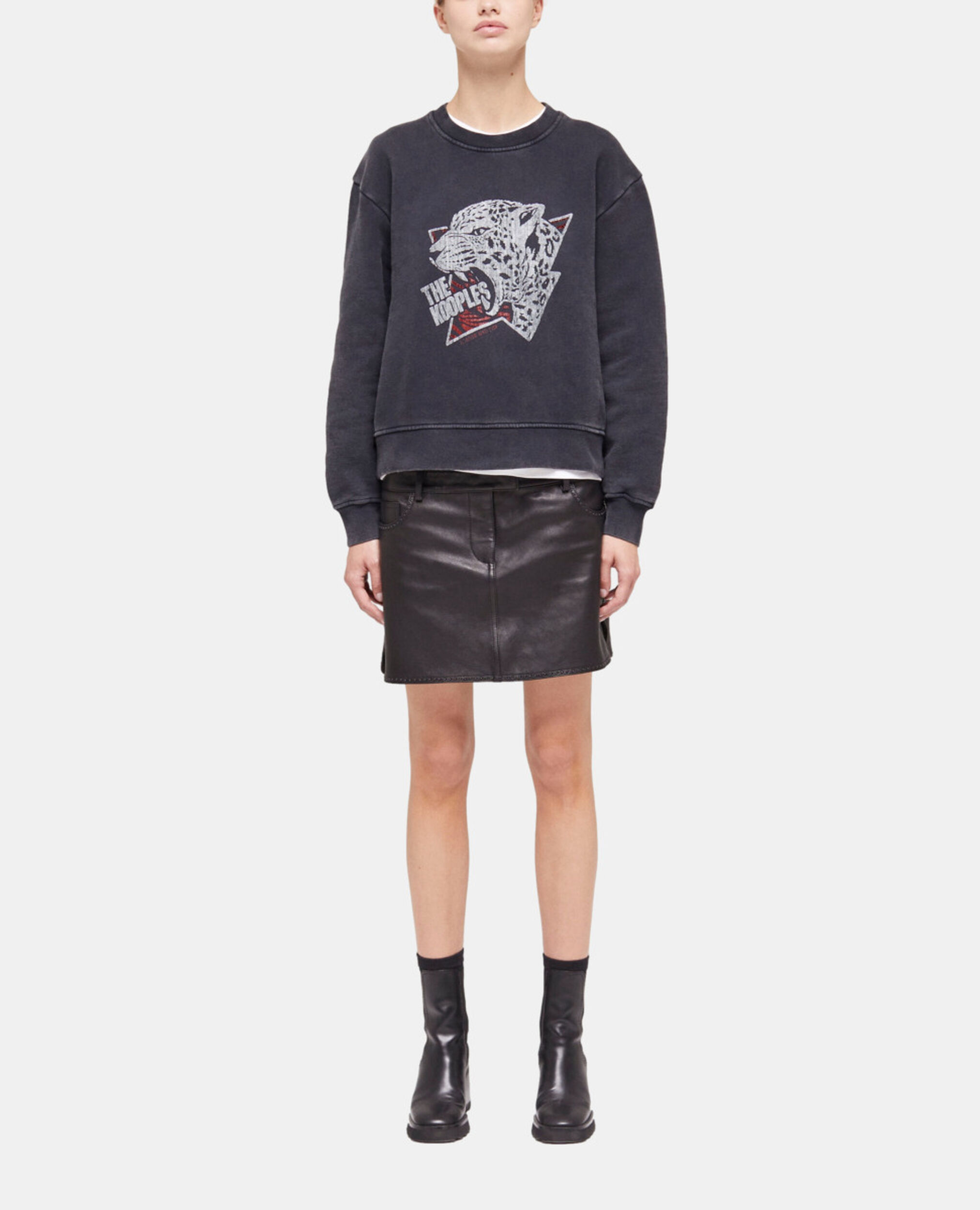 Sweatshirt sérigraphié tigre noir, BLACK WASHED, hi-res image number null
