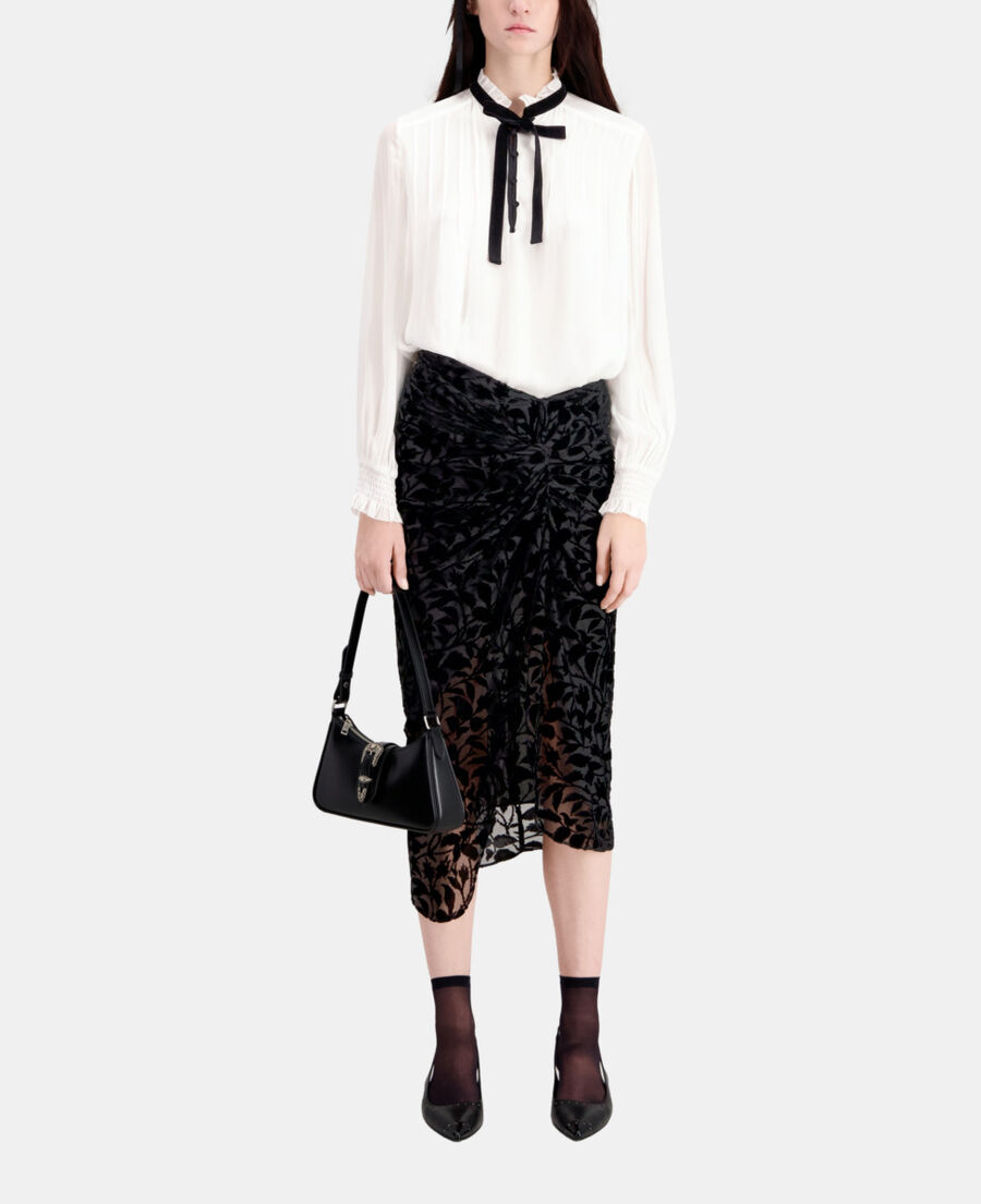 black devoré velvet midi skirt