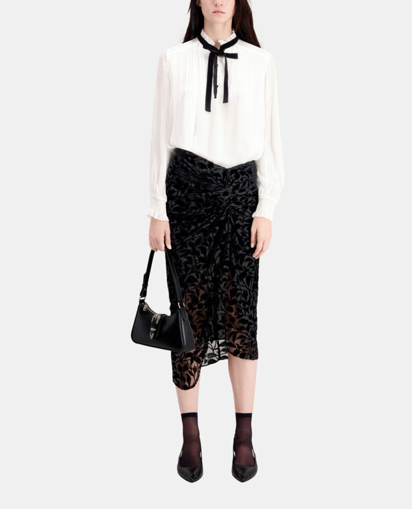 black devoré velvet midi skirt