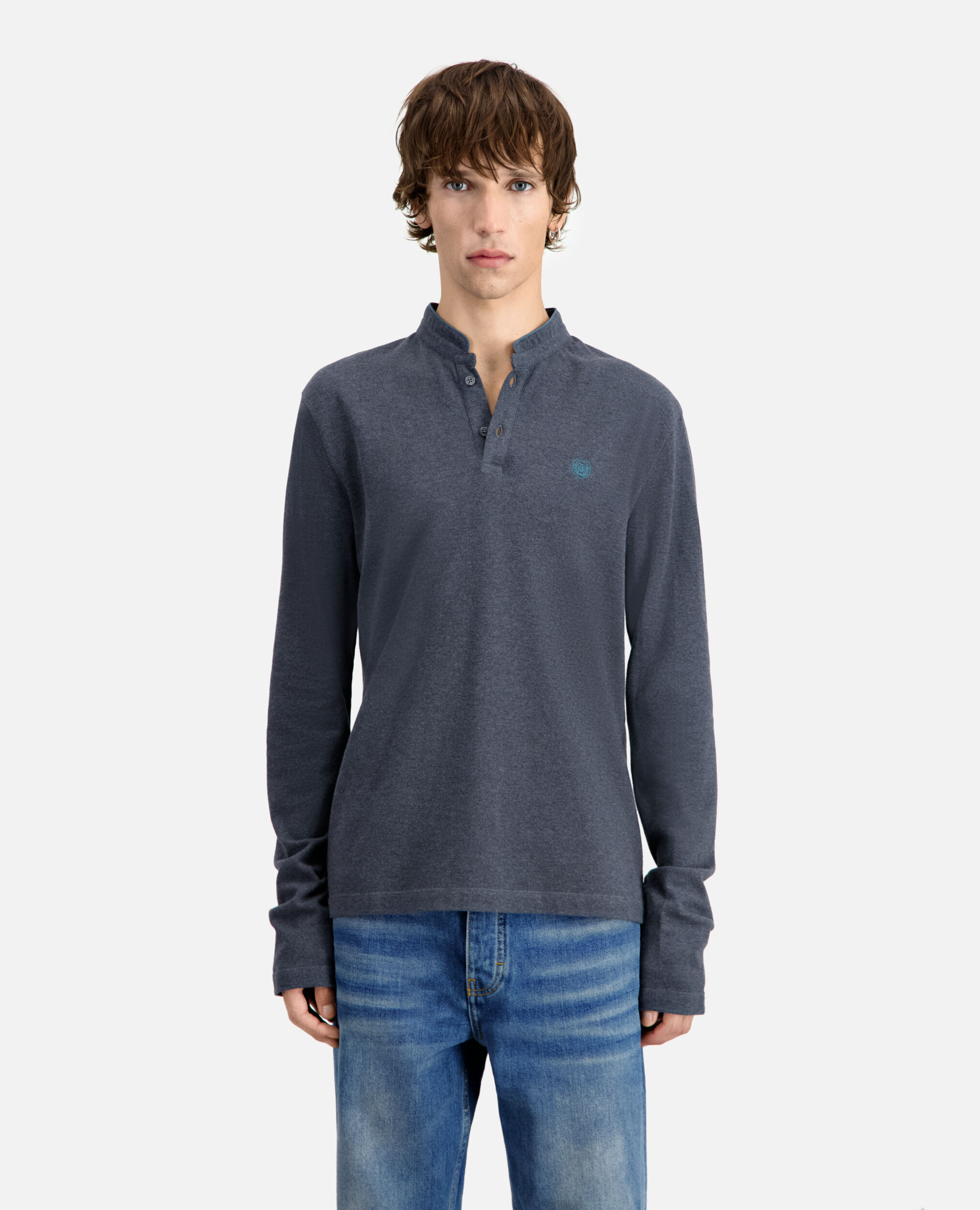 Polo gris en coton, GREY MELANGE, hi-res image number null