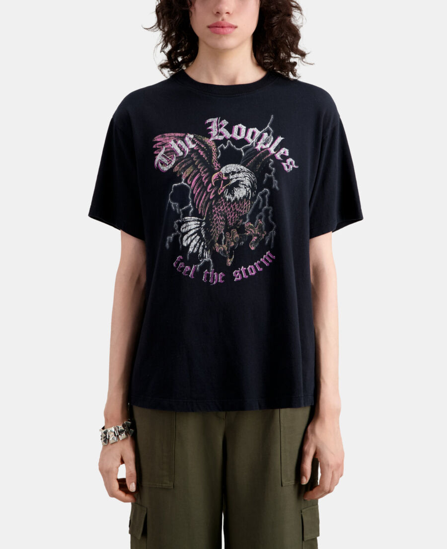The Kooples F BLACK black t-shirt with feel the storm serigraphy