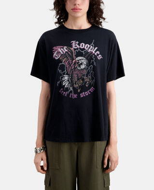 The Kooples F BLACK black t-shirt with feel the storm serigraphy