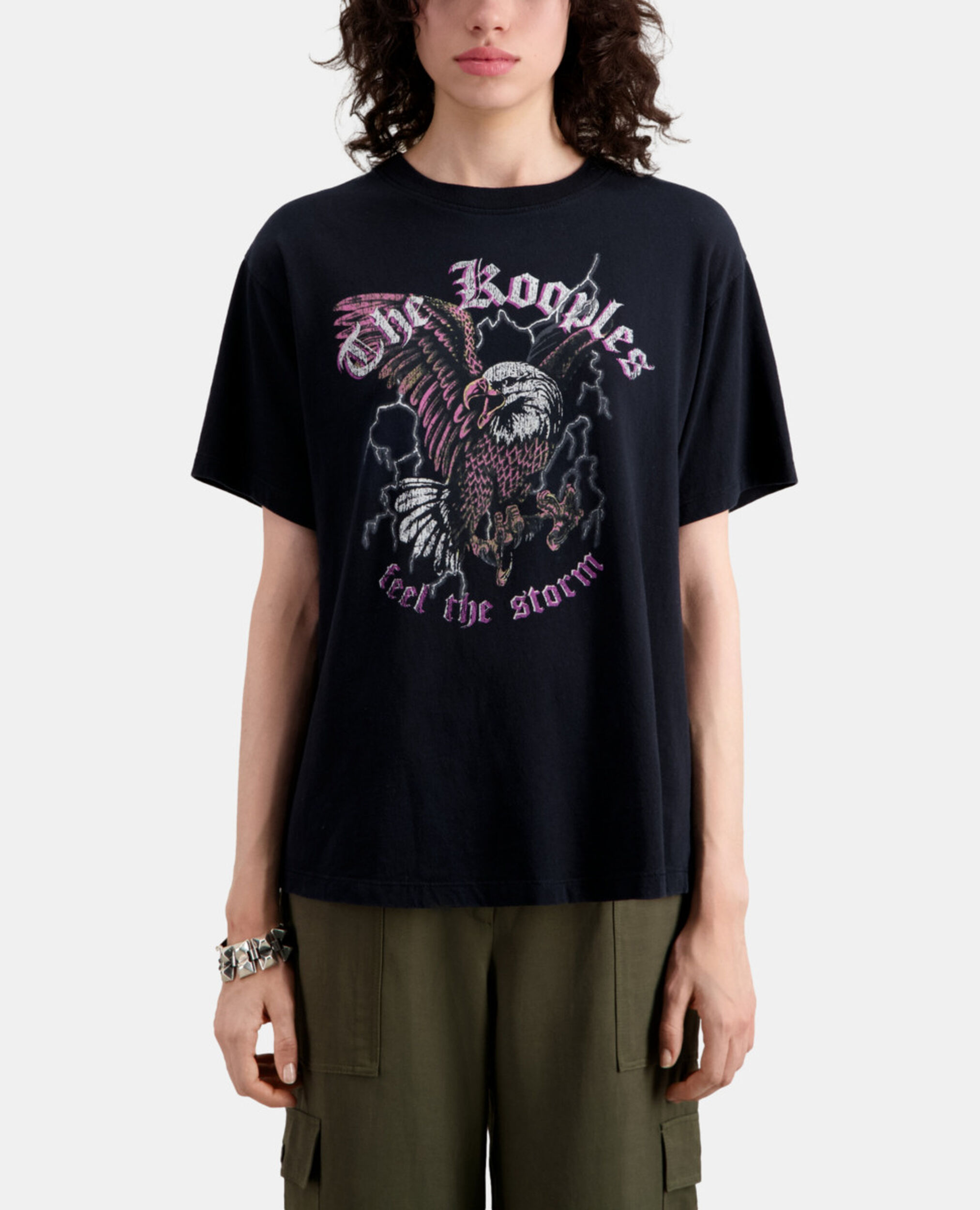 Black t-shirt with Feel the storm serigraphy, BLACK, hi-res image number null