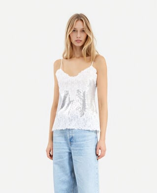 The Kooples F SILVER silver sequin and lace camisole