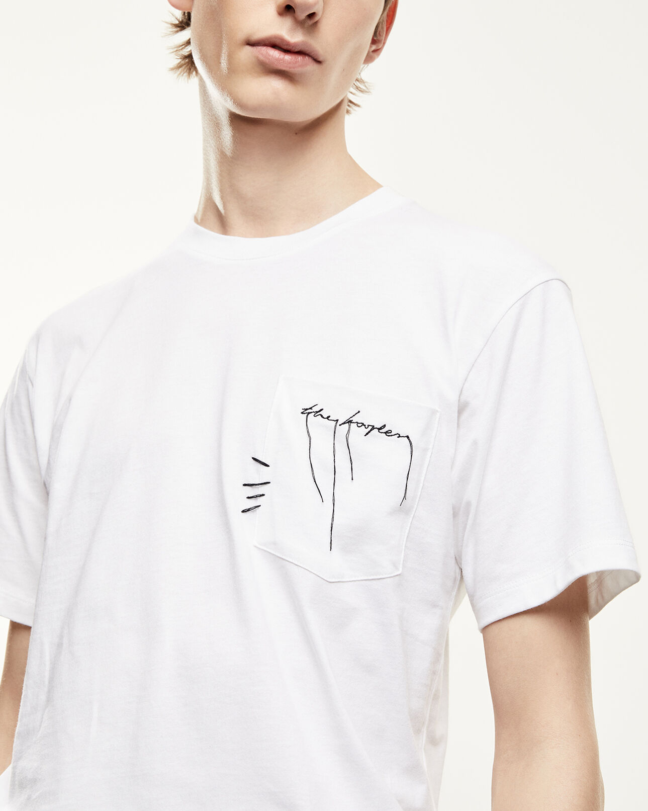The Kooples HOMME OFF WHITE t-shirt blanc coton à poche poitrine