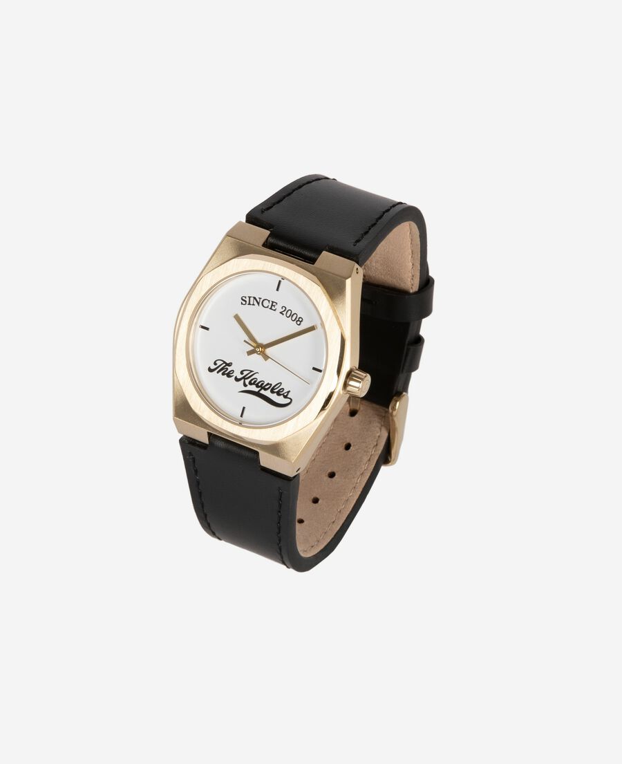 The Kooples M BLACK / GOLD watch with logo and black leather strap