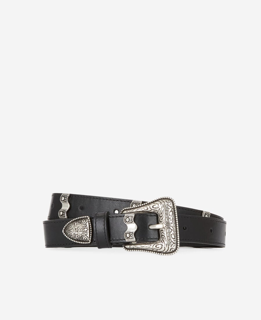 The Kooples MIXED BLACK black leather belt