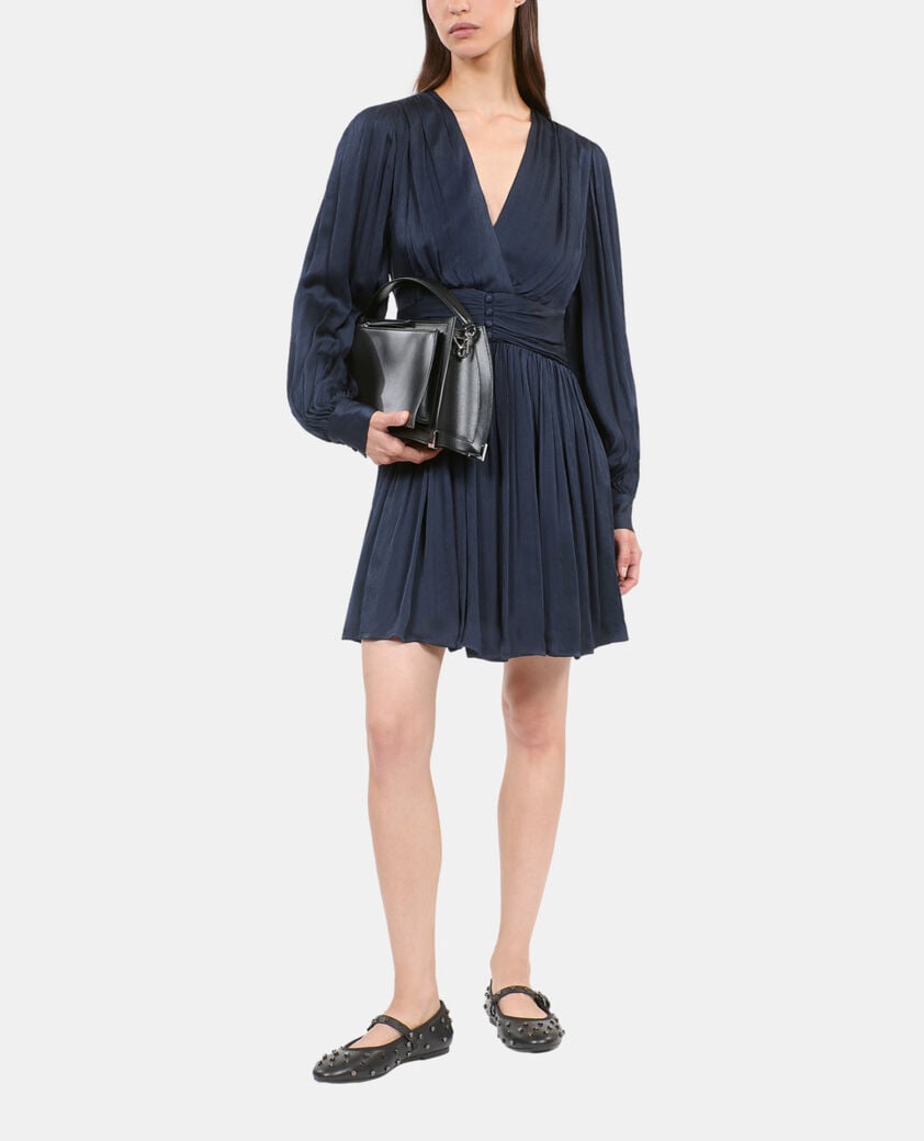 The Kooples FEMME DARK NAVY robe courte tissu crinckle bleu marine