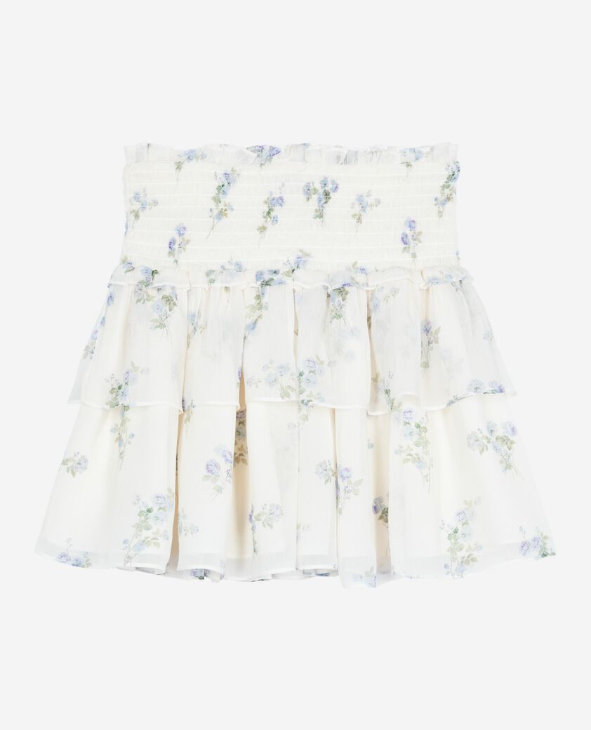 The Kooples WOMEN WHITE / SKY BLUE white floral print short skirt with ruffles
