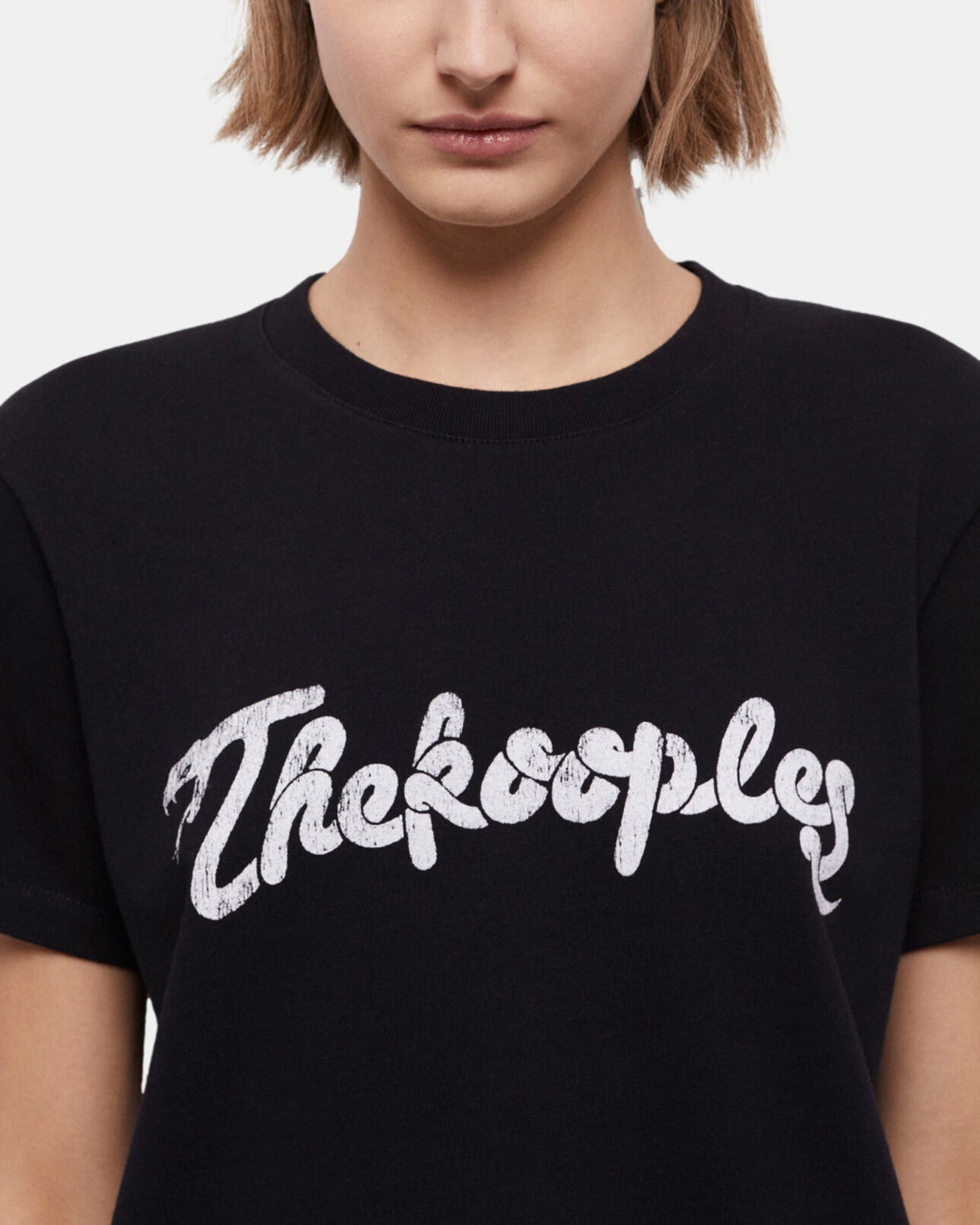 The Kooples WOMEN BLACK WASHED women's black t-shirt with snake logo print