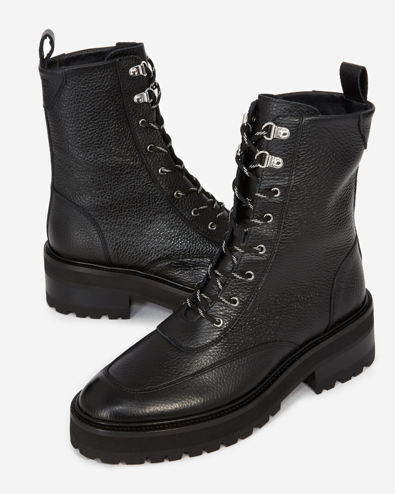 The Kooples FEMME BLACK bottines hautes cuir noir style rangers