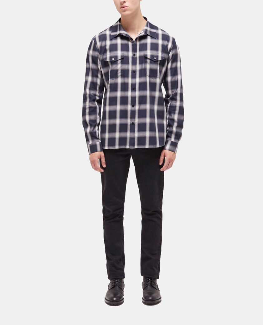 The Kooples HERREN NAVY ECRU kariertes hemd mit taschen