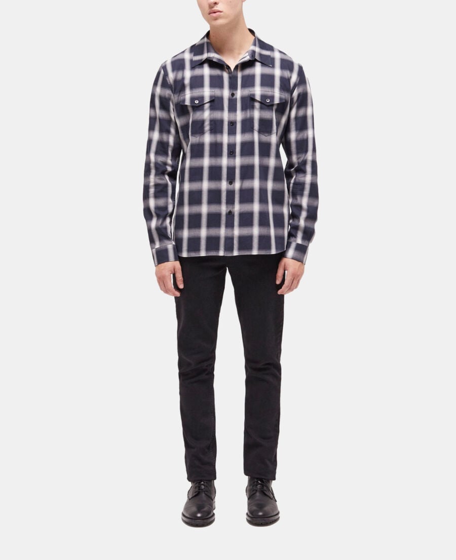 The Kooples HERREN NAVY ECRU kariertes hemd mit taschen