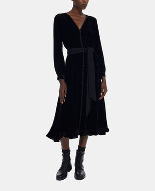 The Kooples DAMEN BLACK langes kleid aus schwarzem velours