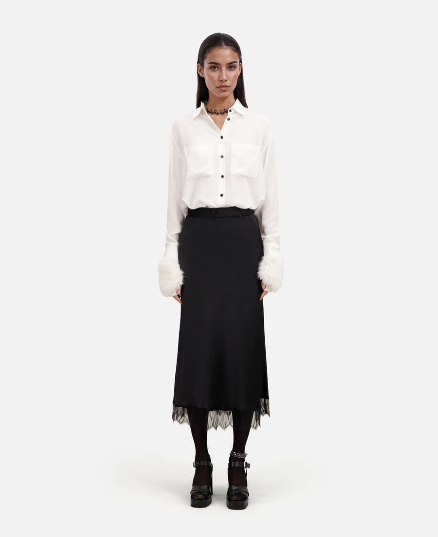 The Kooples FEMME BLACK jupe longue avec détails en dentelle noire