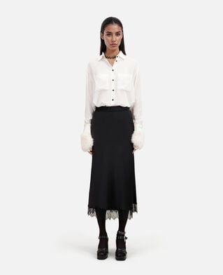 The Kooples FEMME BLACK jupe longue avec détails en dentelle noire