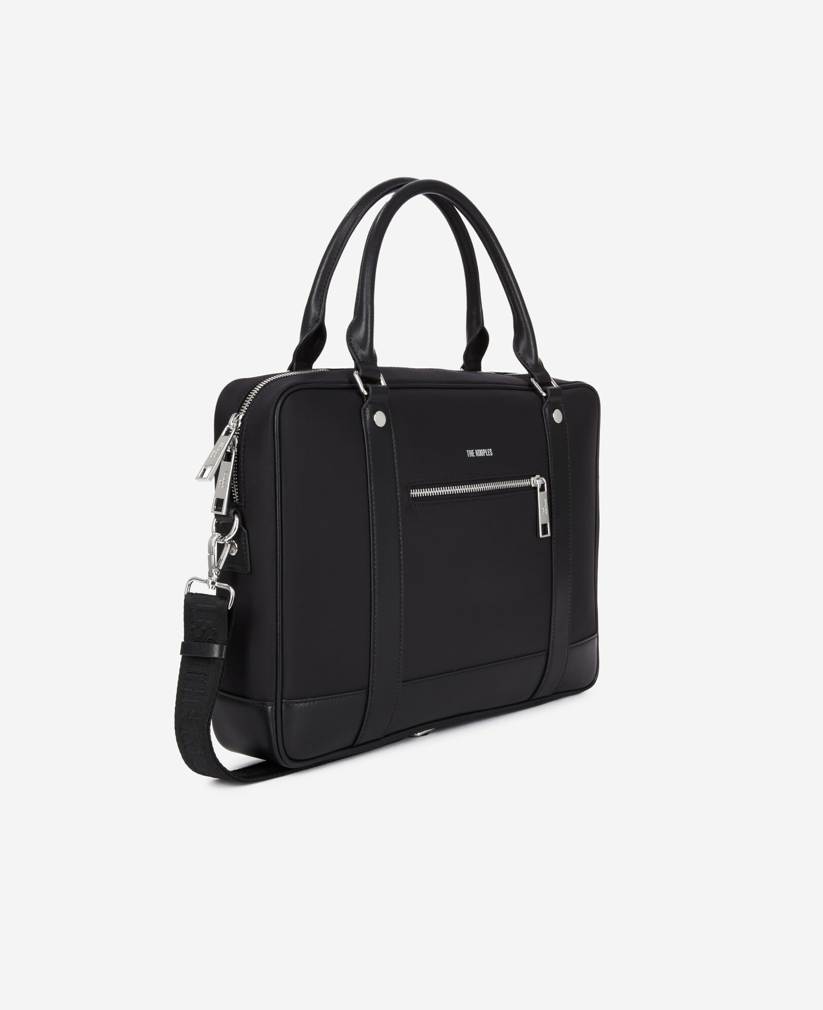 The Kooples MEN BLACK briefcase in black leather and nylon fiber