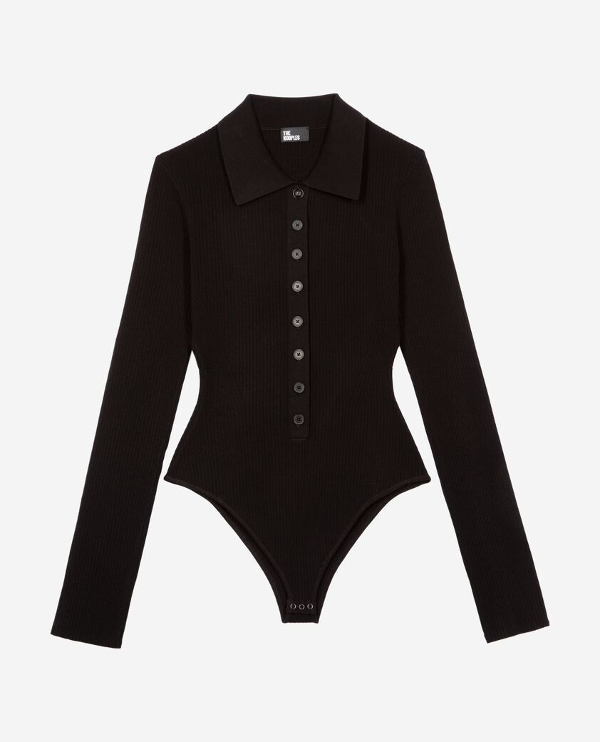 The Kooples FEMME BLACK body en maille côtelée noir