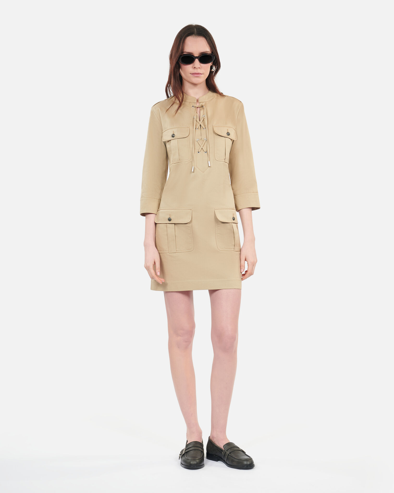 Short beige safari dress, BEIGE, hi-res image number null