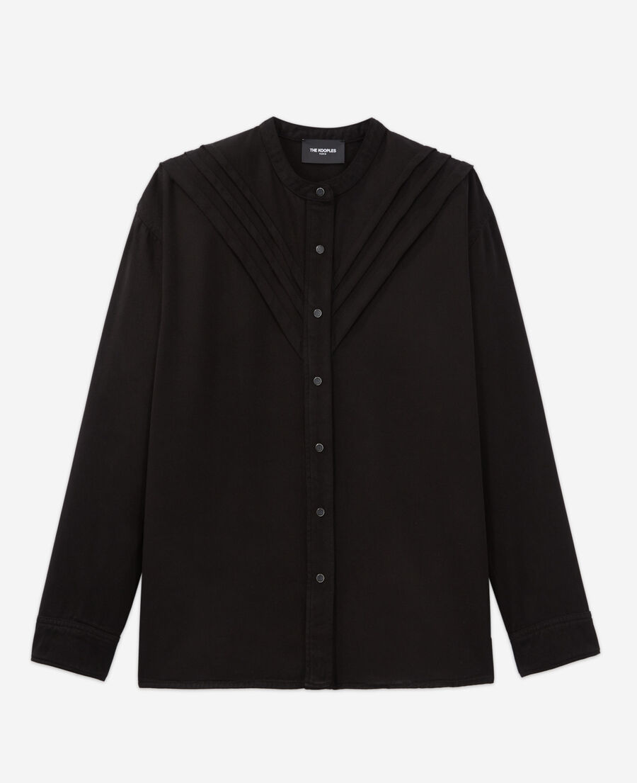 smart black shirt with scalloped high neck