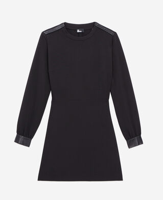 The Kooples F BLACK short crepe dress with leather details