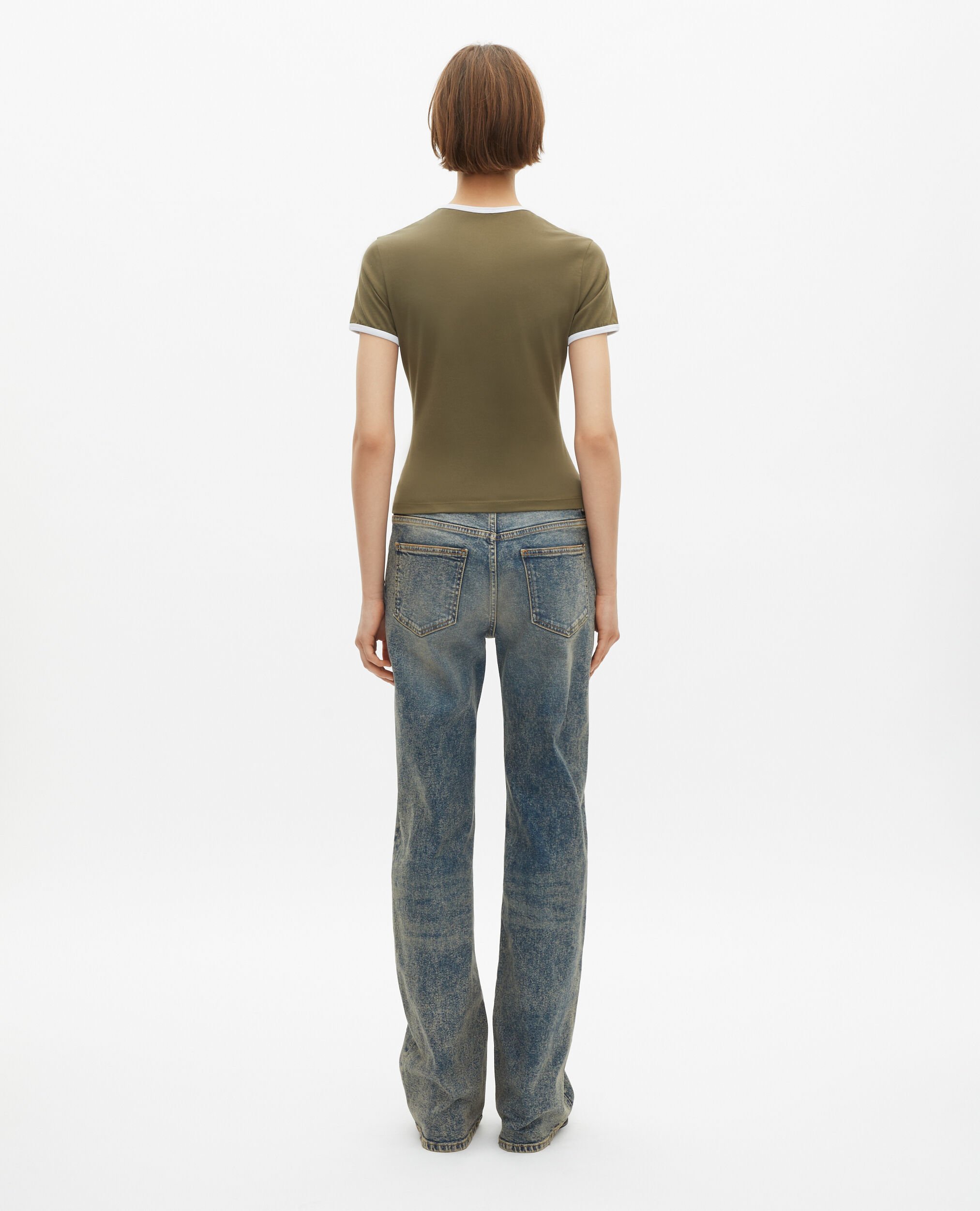 Khaki T-shirt with drop collar, KAKI, hi-res image number null
