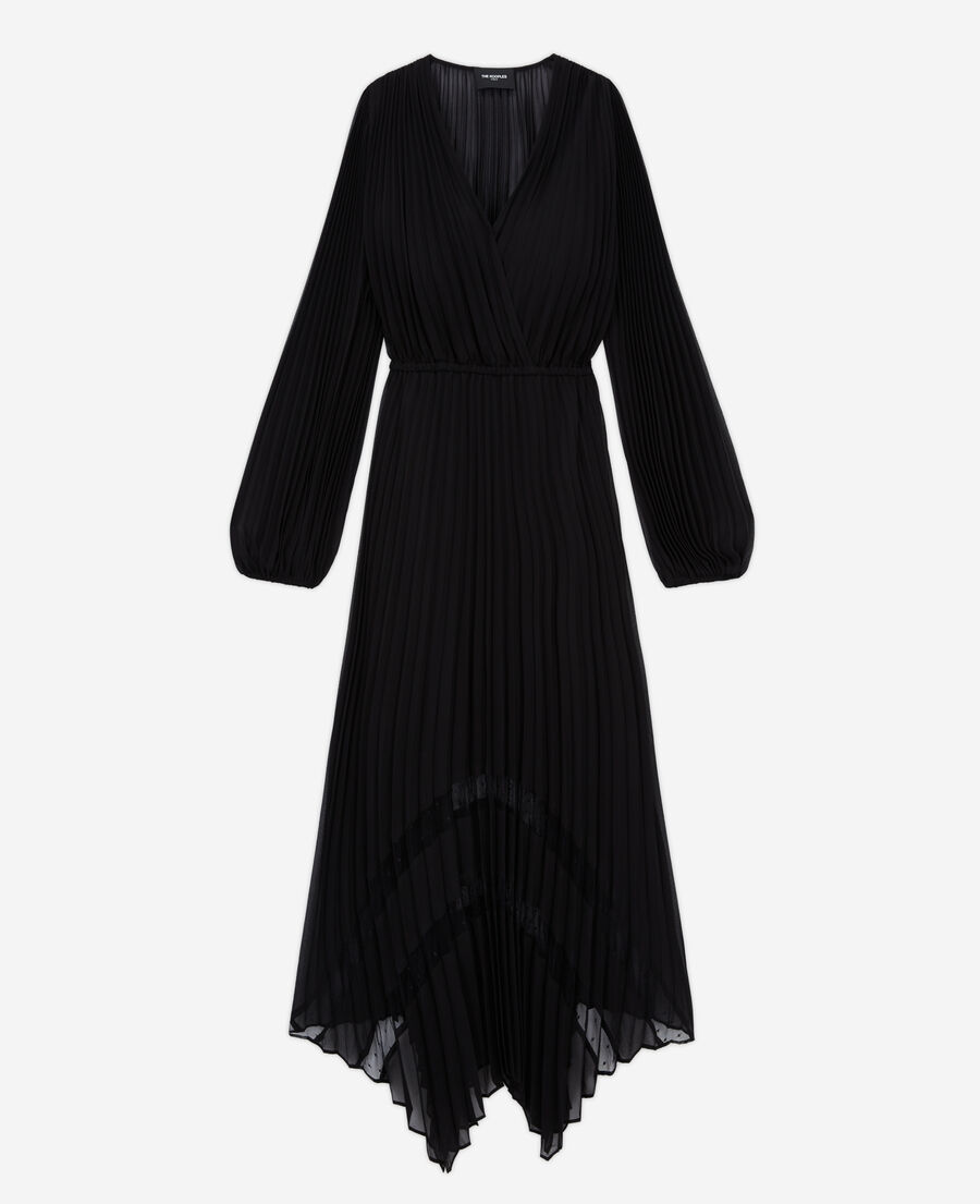 The Kooples FEMME BLACK robe longue plissée avec dentelle noire