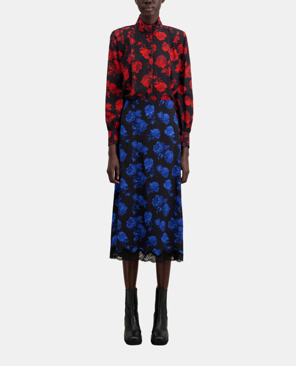 long printed silk skirt with lace details
