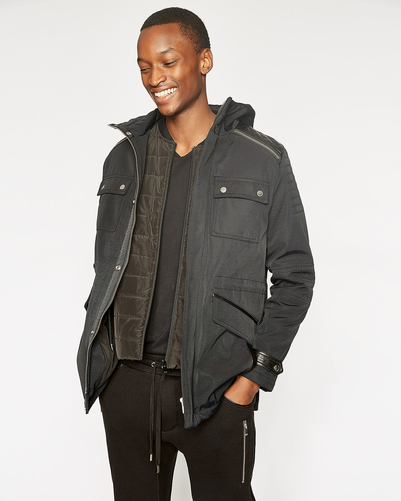 The Kooples MEN BLACK mid-length black parka