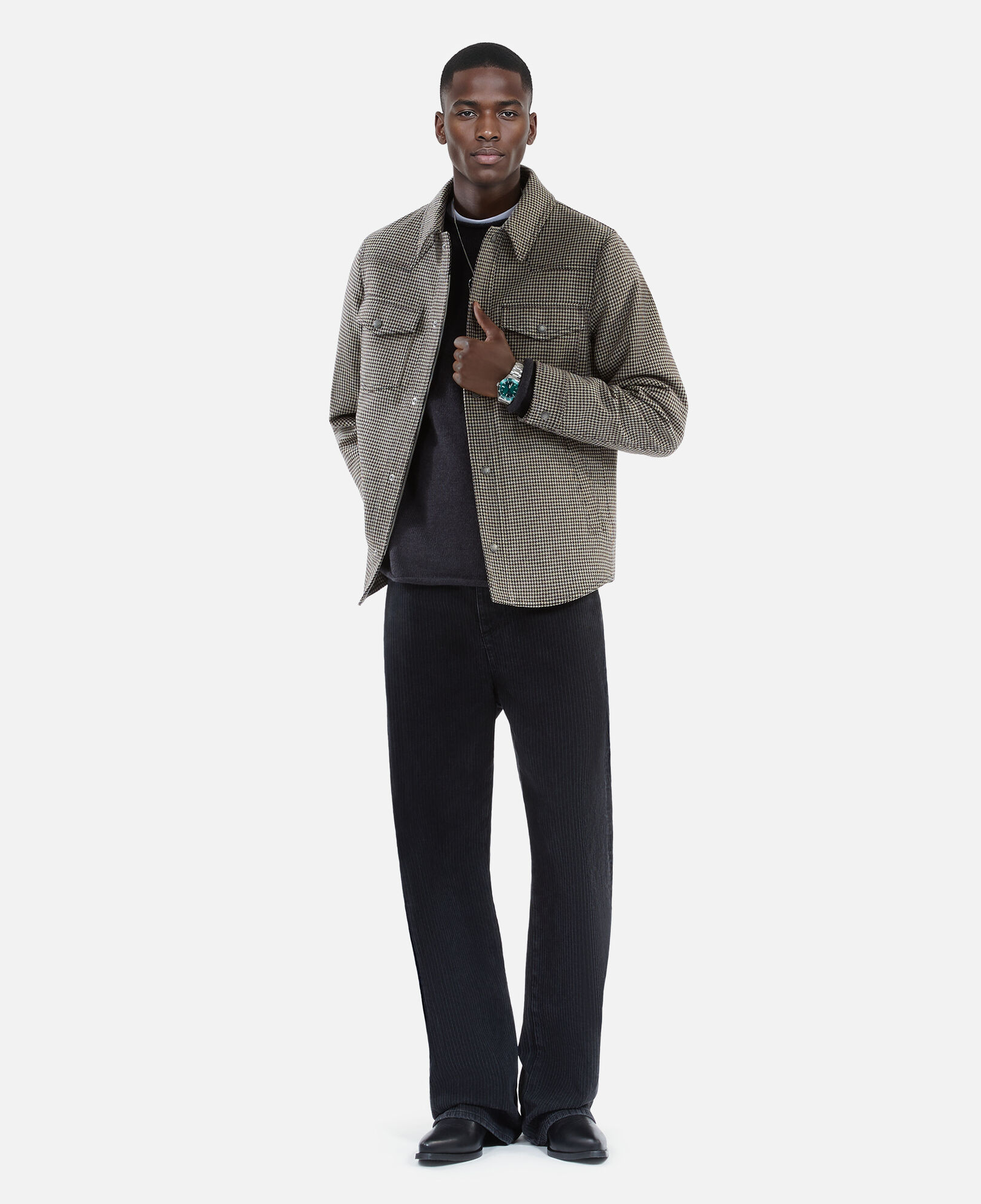 The Kooples MEN BROWN brown and ecru houndstooth overshirt style jacket