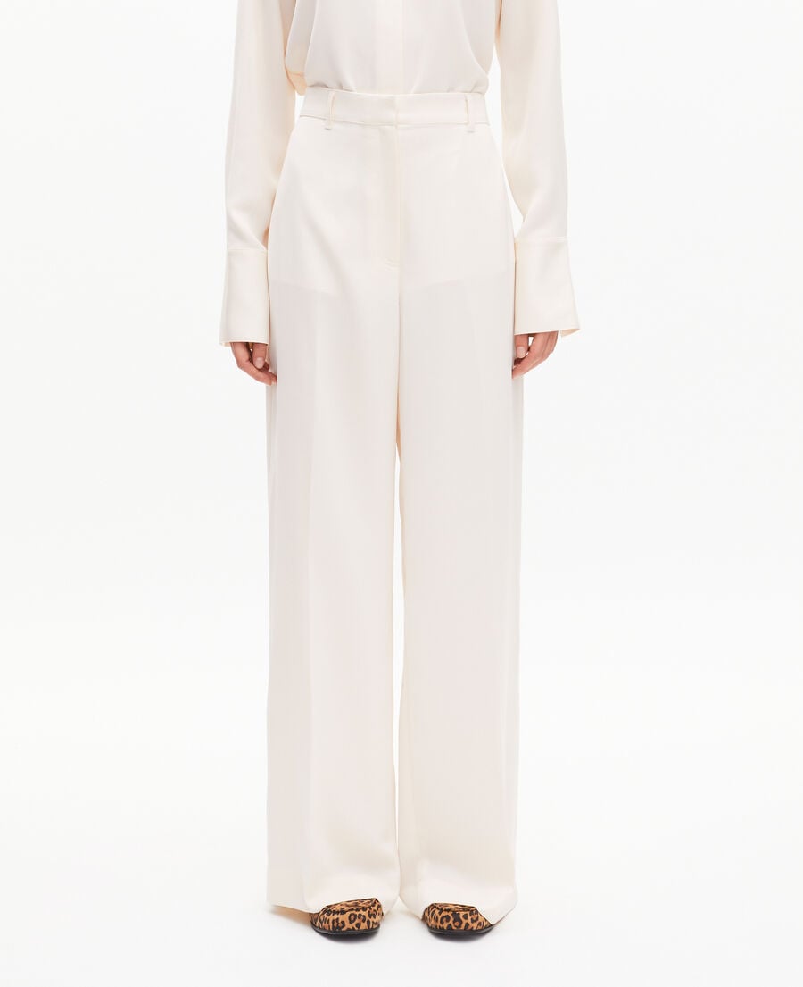 The Kooples F WHITE wide-leg pants in ecru satin