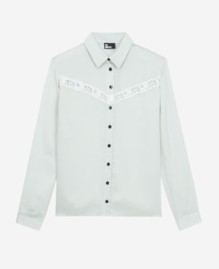 The Kooples DAMEN OCEAN hellgr&uuml;nes hemd mit spitzendetail