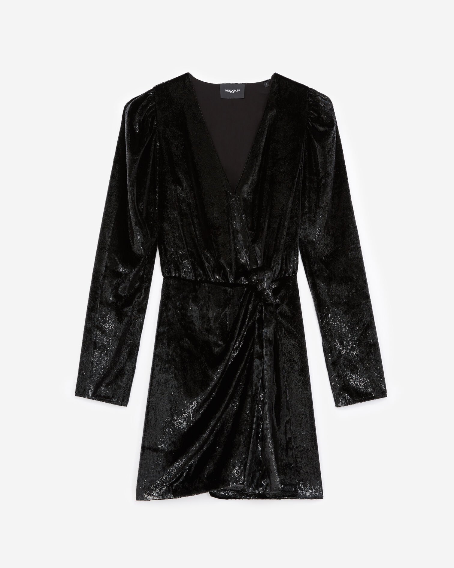 Black velvet wrap dress, BLACK, hi-res image number null