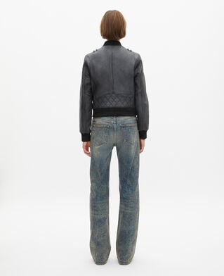 The Kooples DAMEN BLACK WASHED schwarze lederjacke mit vintage-effekt