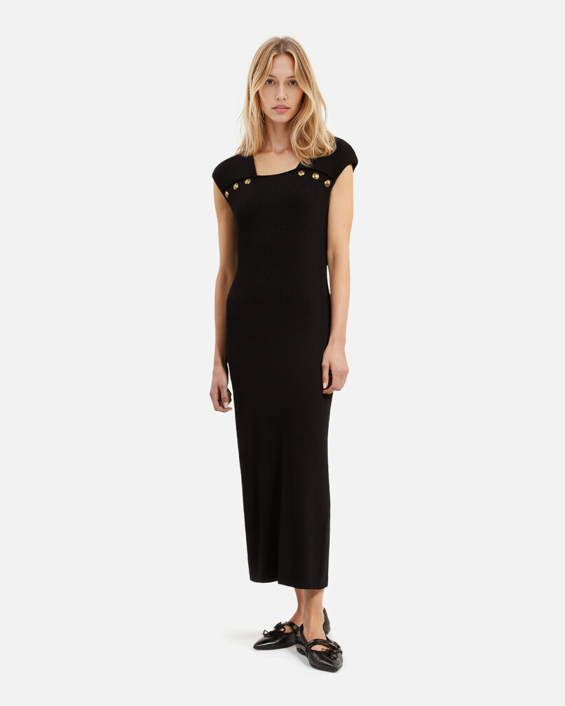 The Kooples FEMME BLACK robe longue en maille côtelée noire