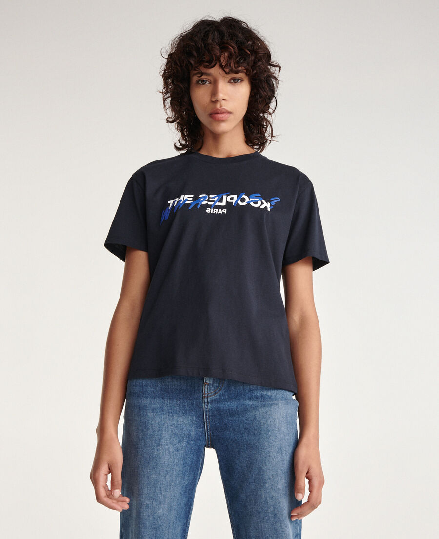 navy cotton t-shirt with print what is