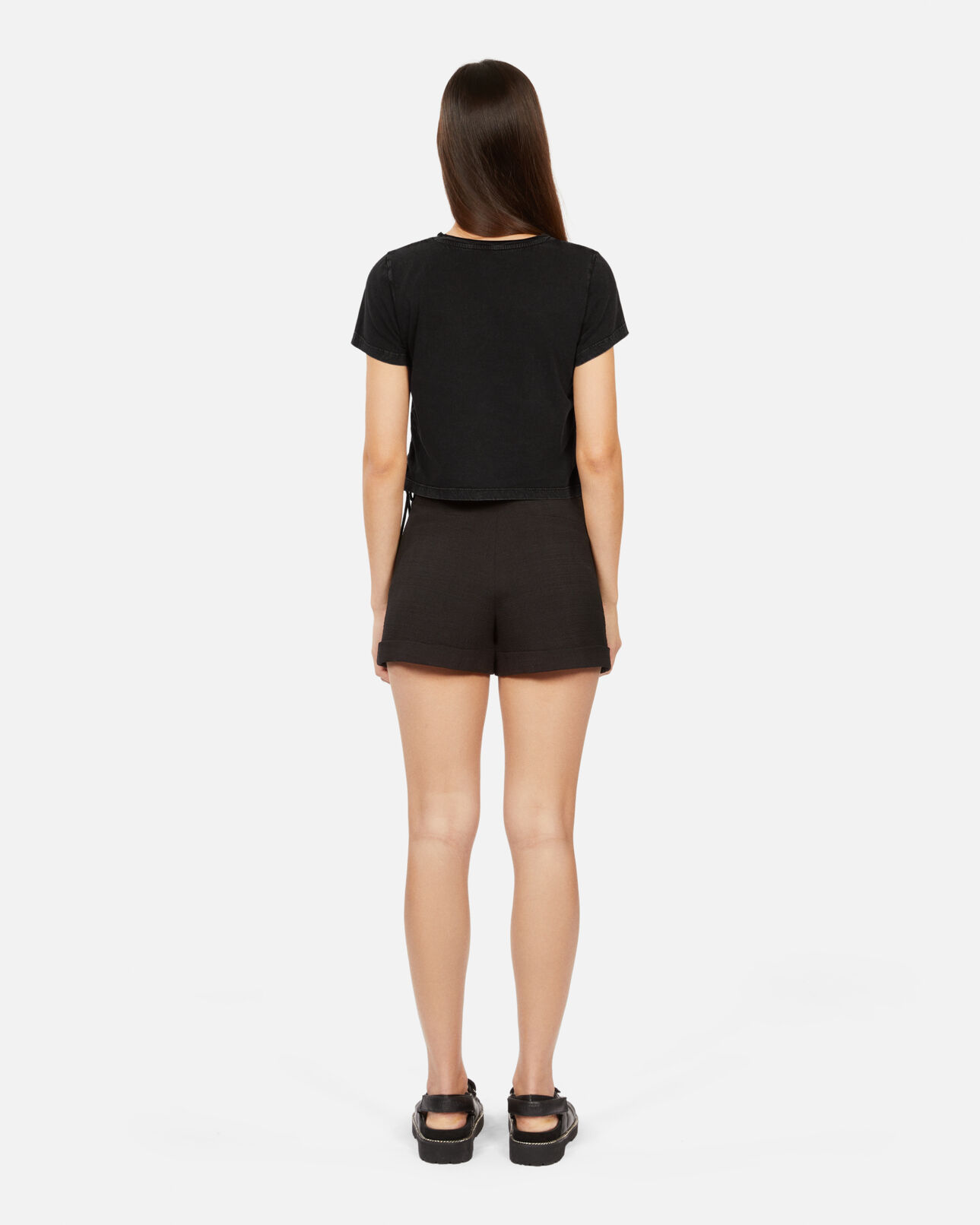 The Kooples WOMEN BLACK WASHED black t-shirt with lacing