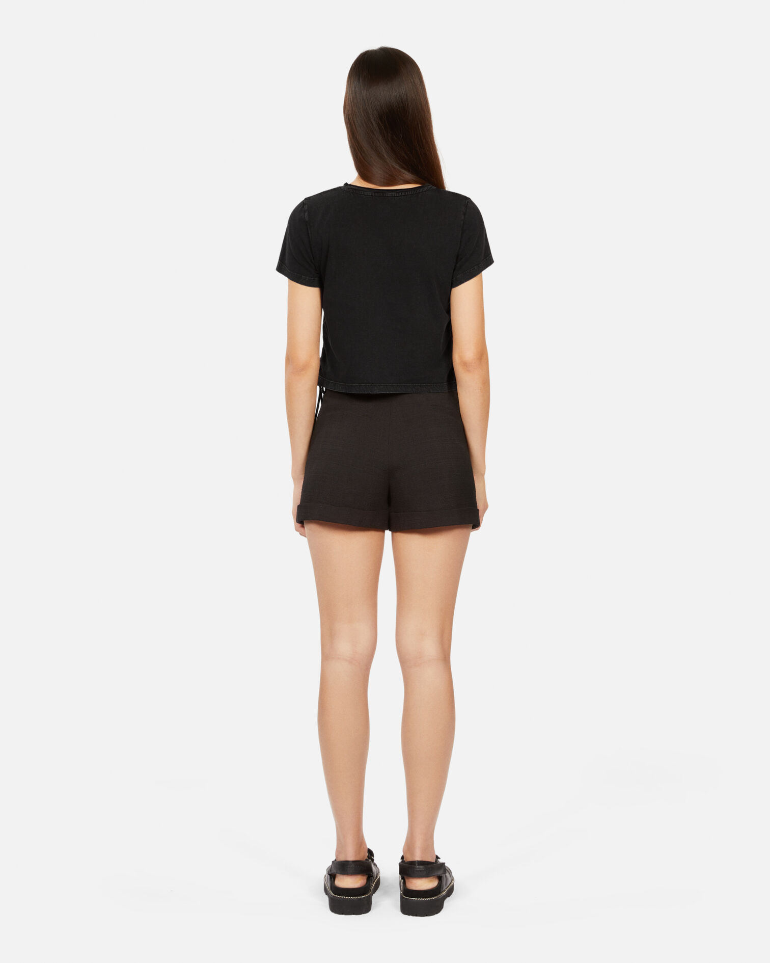 Black t-shirt with lacing, BLACK WASHED, hi-res image number null