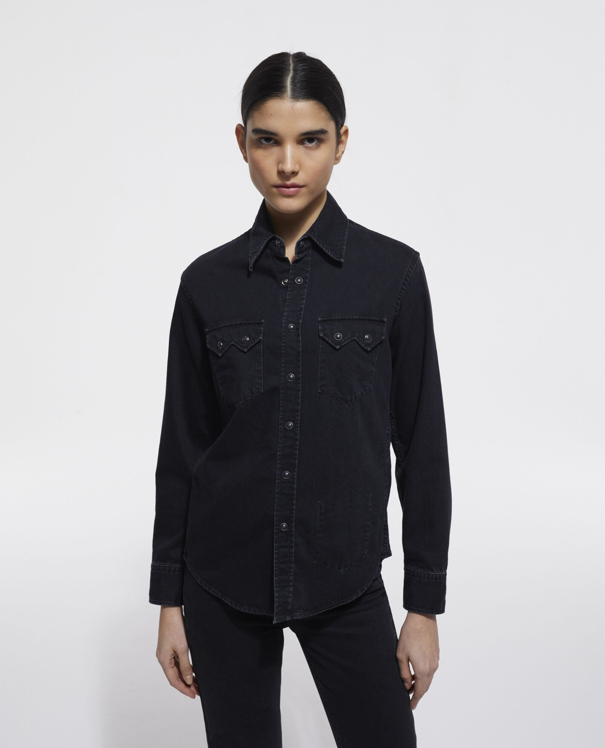 Jean shirt and black jeans sales