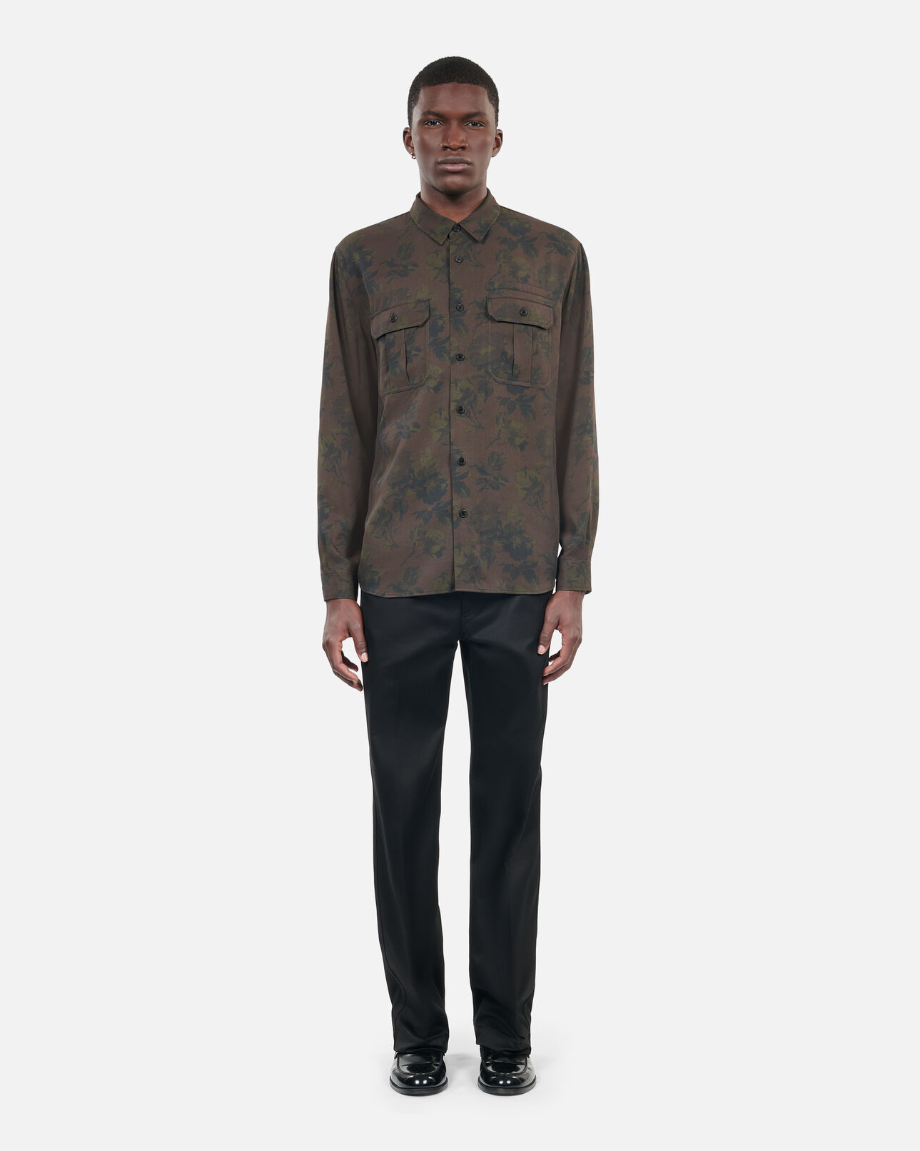 The Kooples MEN DARK BROWN brown floral print shirt